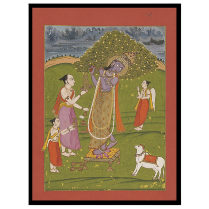 Immerse yourself in the divine atmosphere of this beautifully crafted Pichwai art print, where Lord for office