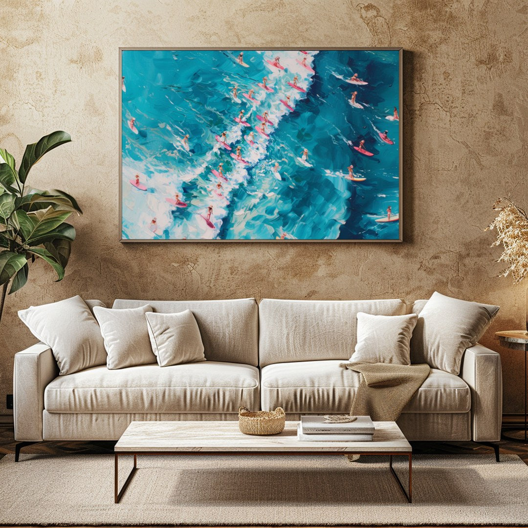 Dive into the vibrant energy of the ocean with this dynamic artwork capturing an aerial view of for Family Room