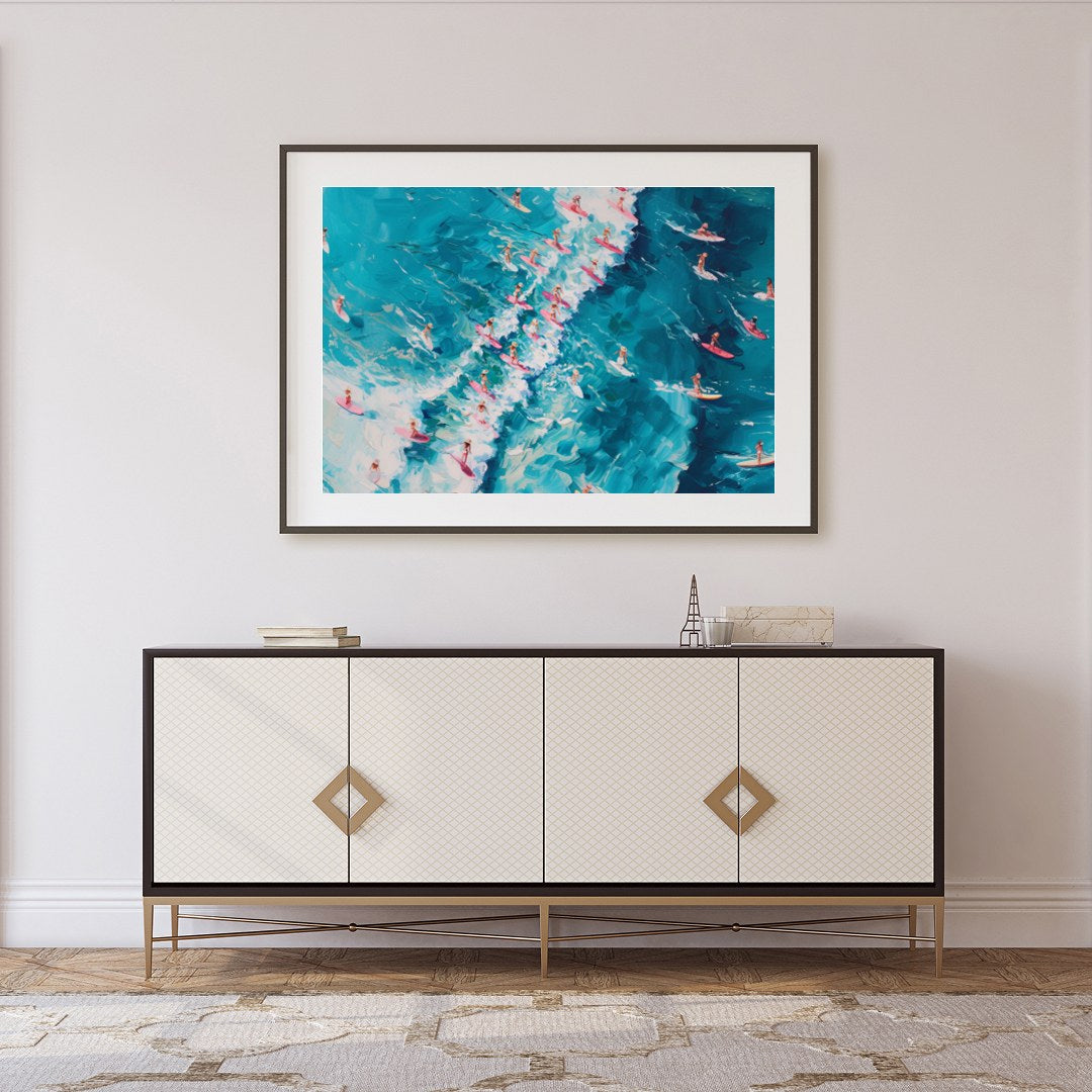 Dive into the vibrant energy of the ocean with this dynamic artwork capturing an aerial view of for Foyer