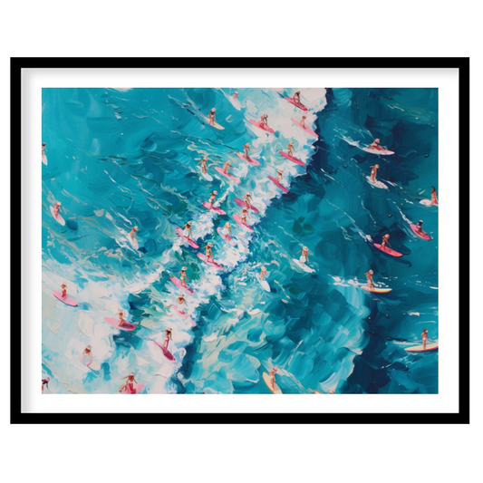 Dive into the vibrant energy of the ocean with this dynamic artwork capturing an aerial view of for sanctuary
