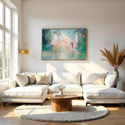 Experience the serene beauty of a tranquil, dreamlike scene with 'Ethereal Bathers in a Dreamlike for Living Room