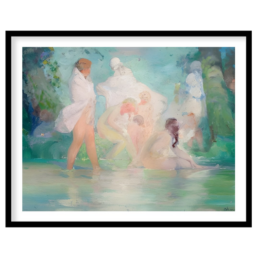 Experience the serene beauty of a tranquil, dreamlike scene with 'Ethereal Bathers in a Dreamlike for loft