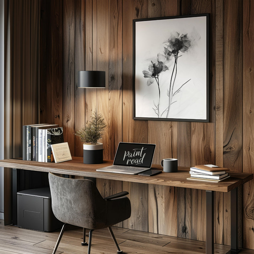 "This monochromatic artwork features two delicate flowers rendered with a soft, ethereal quality, e… for office