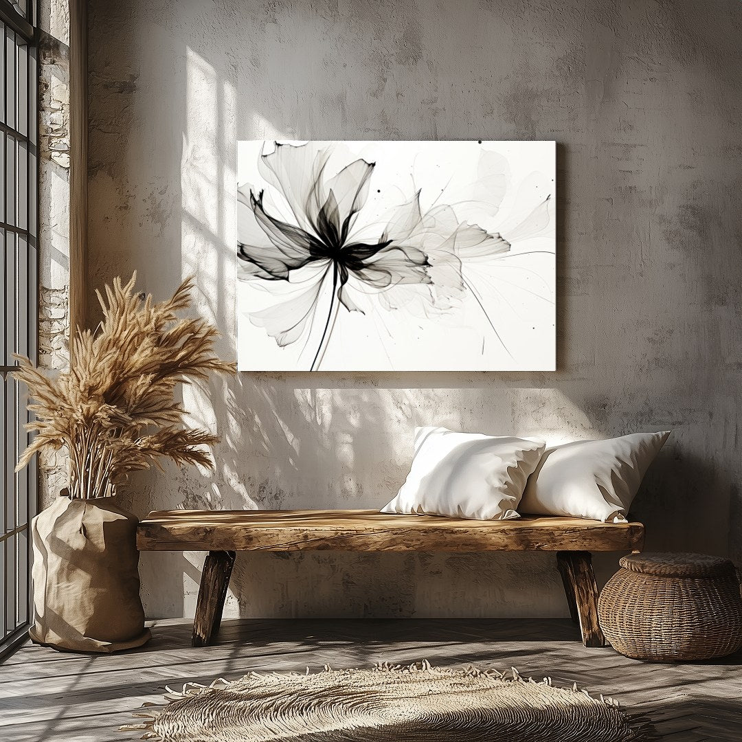 Experience the delicate grace of nature with 'Ethereal Bloom: Monochrome Essence.' This captivating for Veranda