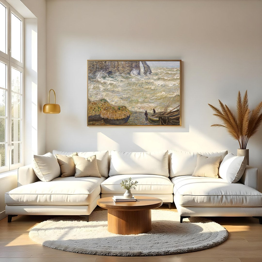 Immerse yourself in the dynamic beauty of 'Ethereal Coastal Vistas,' where the tumultuous sea and for Living Room