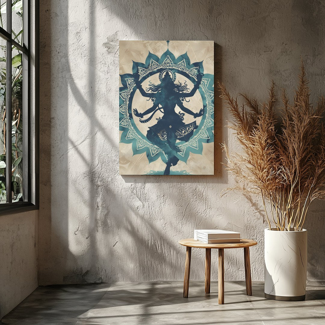 This captivating artwork features the silhouette of a dancer captured within an intricate mandala for Entrance