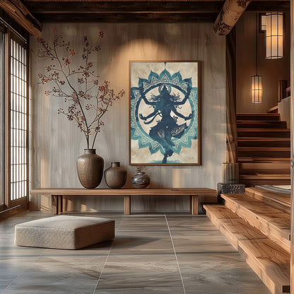 This captivating artwork features the silhouette of a dancer captured within an intricate mandala for Hall