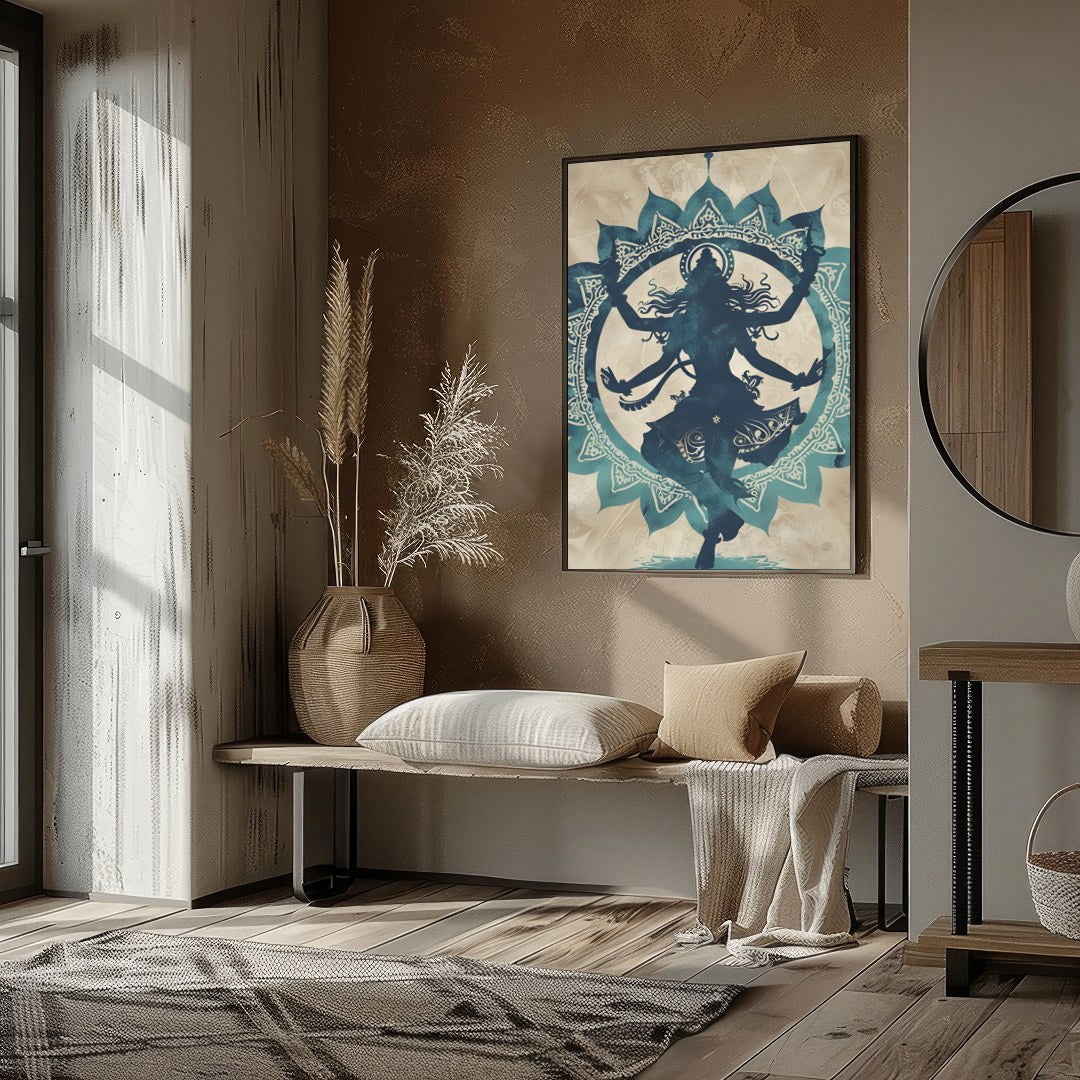 This captivating artwork features the silhouette of a dancer captured within an intricate mandala for residence