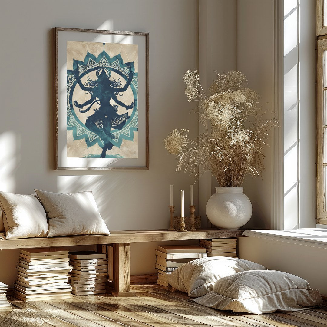 This captivating artwork features the silhouette of a dancer captured within an intricate mandala for retreat