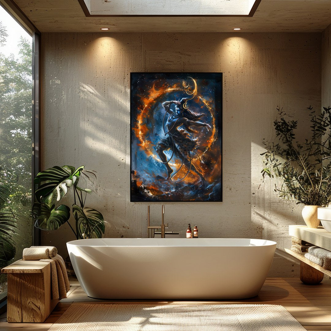Immerse yourself in the mystique of the cosmos with 'Ethereal Dance of the Celestial Being'. This for Bathroom