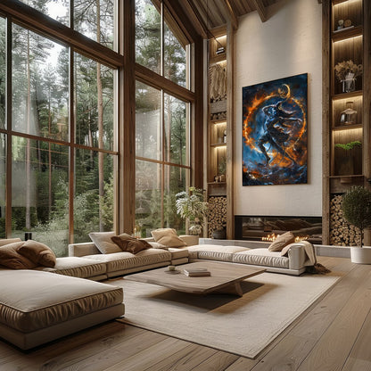 Immerse yourself in the mystique of the cosmos with 'Ethereal Dance of the Celestial Being'. This for Living Room
