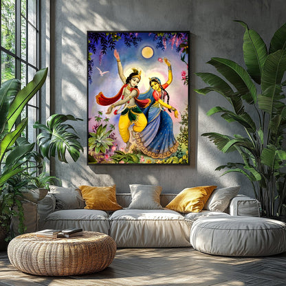 This captivating artwork portrays a mystical dance under the serene glow of a full moon. The for Balcony