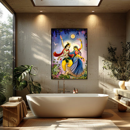 This captivating artwork portrays a mystical dance under the serene glow of a full moon. The for Bathroom