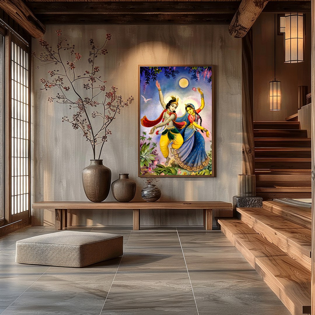 This captivating artwork portrays a mystical dance under the serene glow of a full moon. The for Hall
