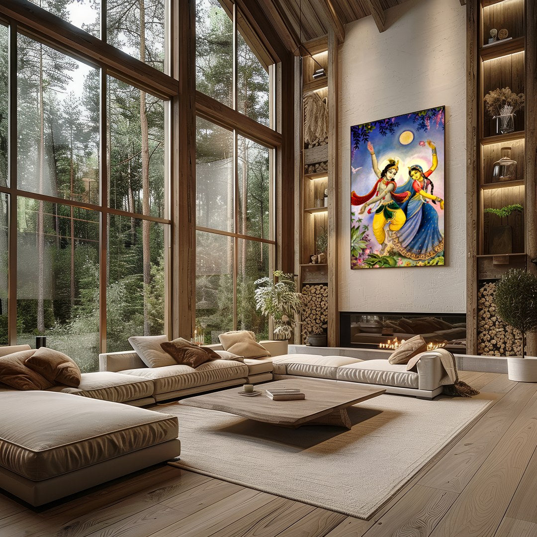 This captivating artwork portrays a mystical dance under the serene glow of a full moon. The for Living Room