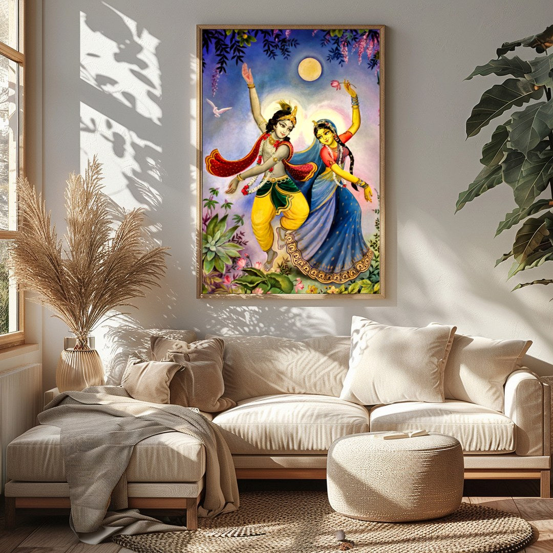 This captivating artwork portrays a mystical dance under the serene glow of a full moon. The for Sitting Area