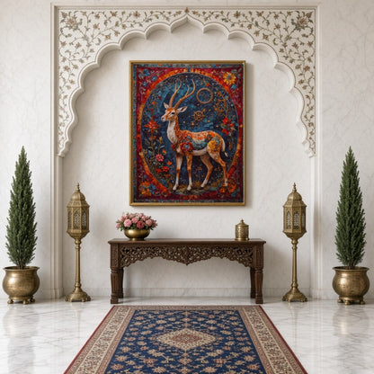 This mesmerizing artwork features an elegant deer adorned with intricate patterns and surrounded by for Hallway
