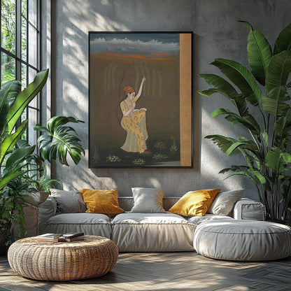Immerse yourself in the graceful allure of this traditional artwork, showcasing a serene dancer for Balcony