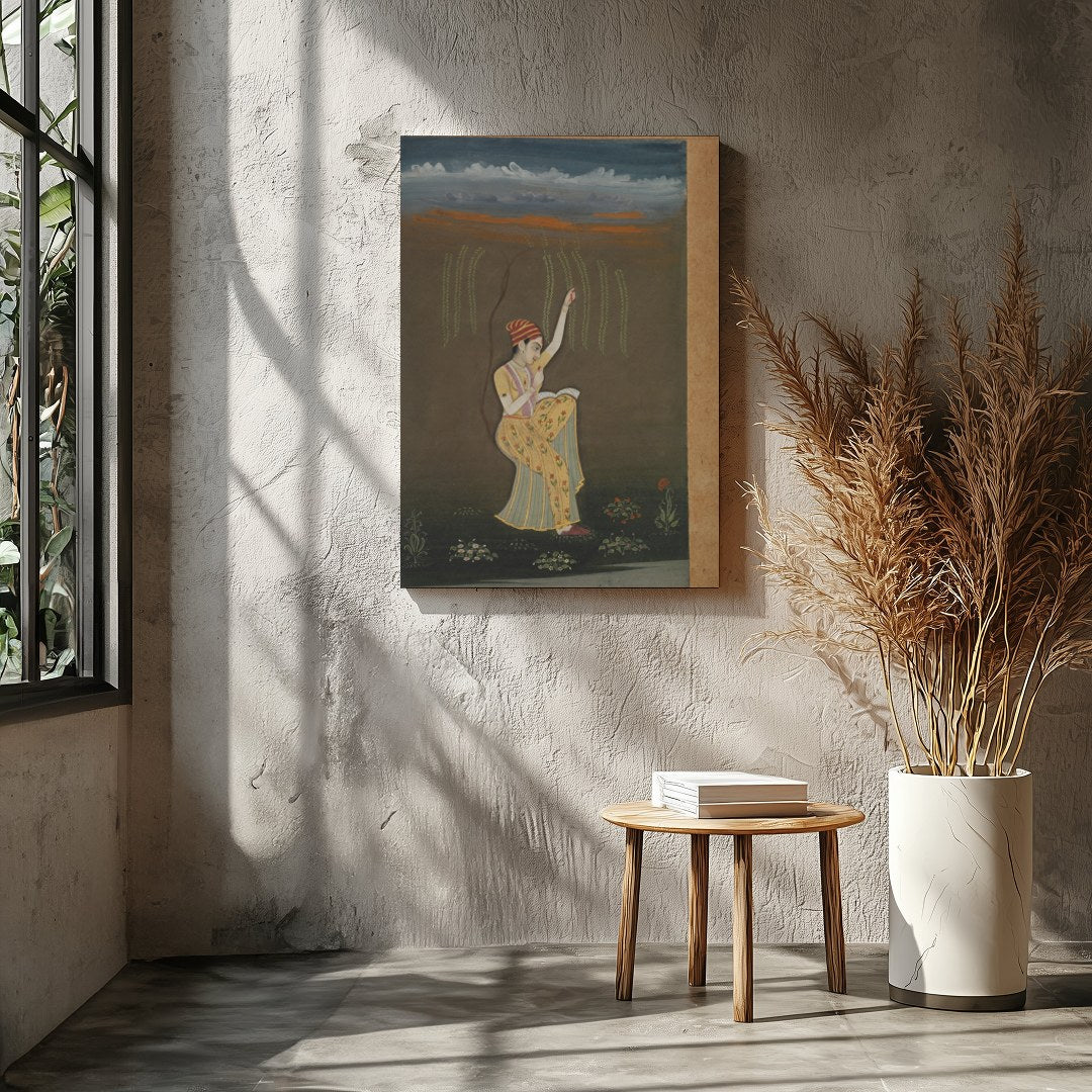 Immerse yourself in the graceful allure of this traditional artwork, showcasing a serene dancer for Entrance