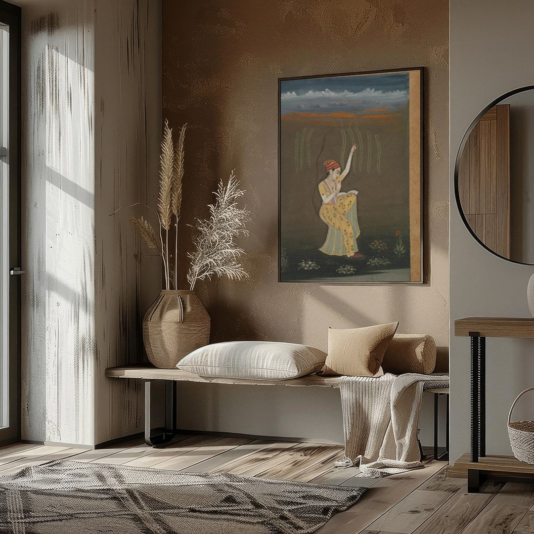 Immerse yourself in the graceful allure of this traditional artwork, showcasing a serene dancer for office