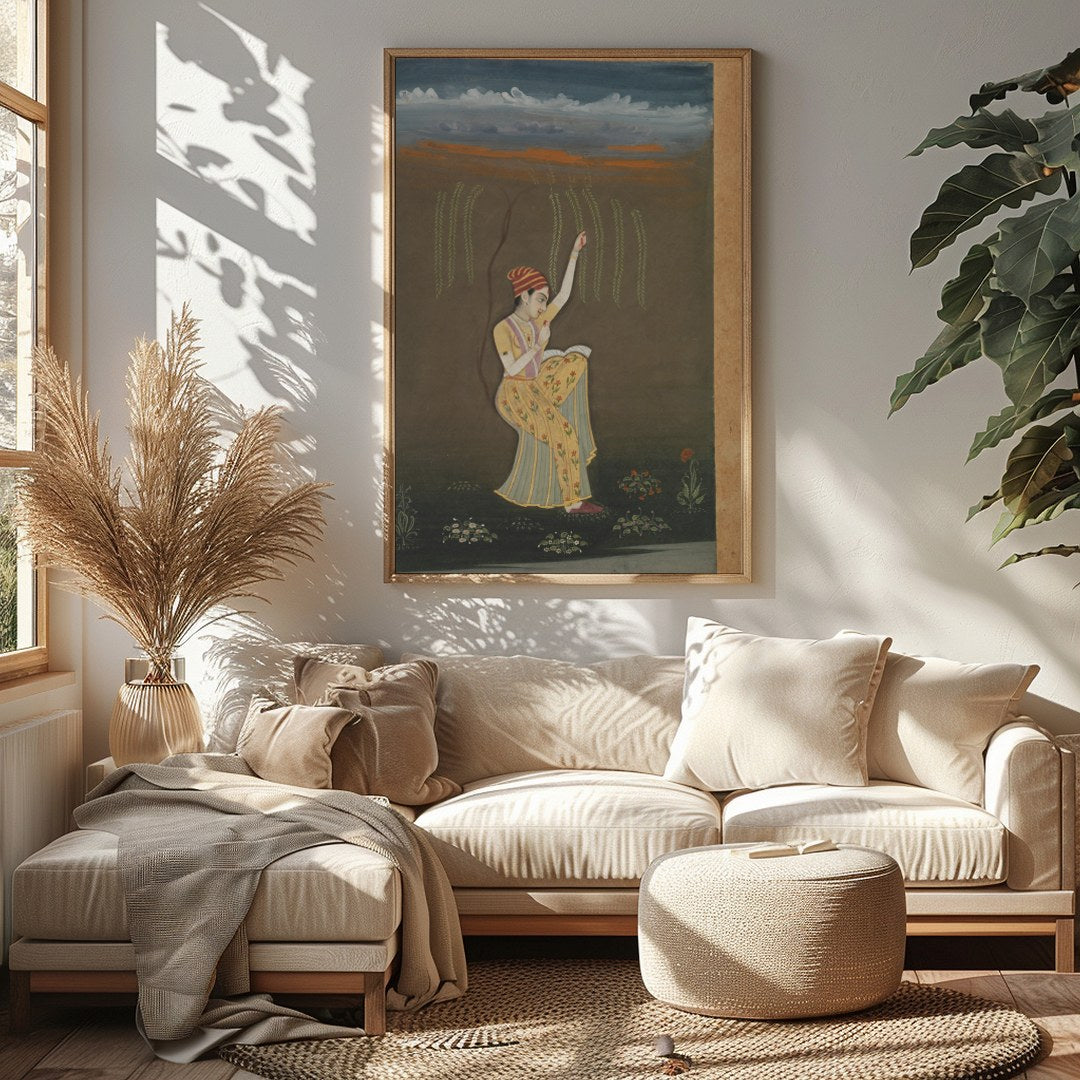Immerse yourself in the graceful allure of this traditional artwork, showcasing a serene dancer for Sitting Area