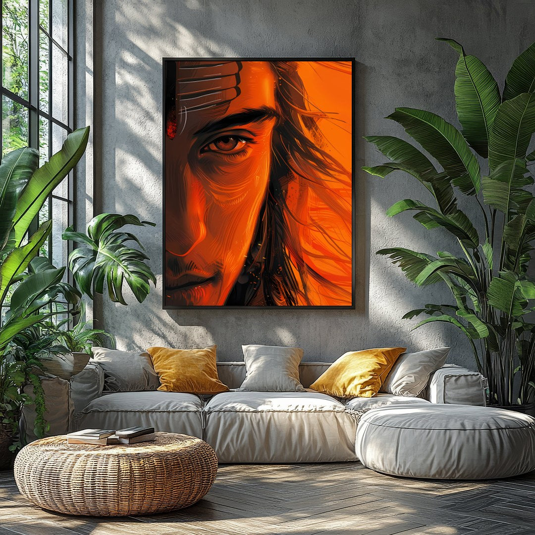 Immerse yourself in the mesmerizing aura of the Ethereal Ember Visage. This artwork artfully for Balcony
