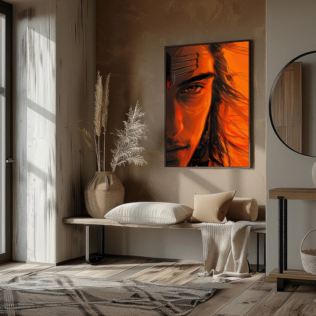 Immerse yourself in the mesmerizing aura of the Ethereal Ember Visage. This artwork artfully for dwelling