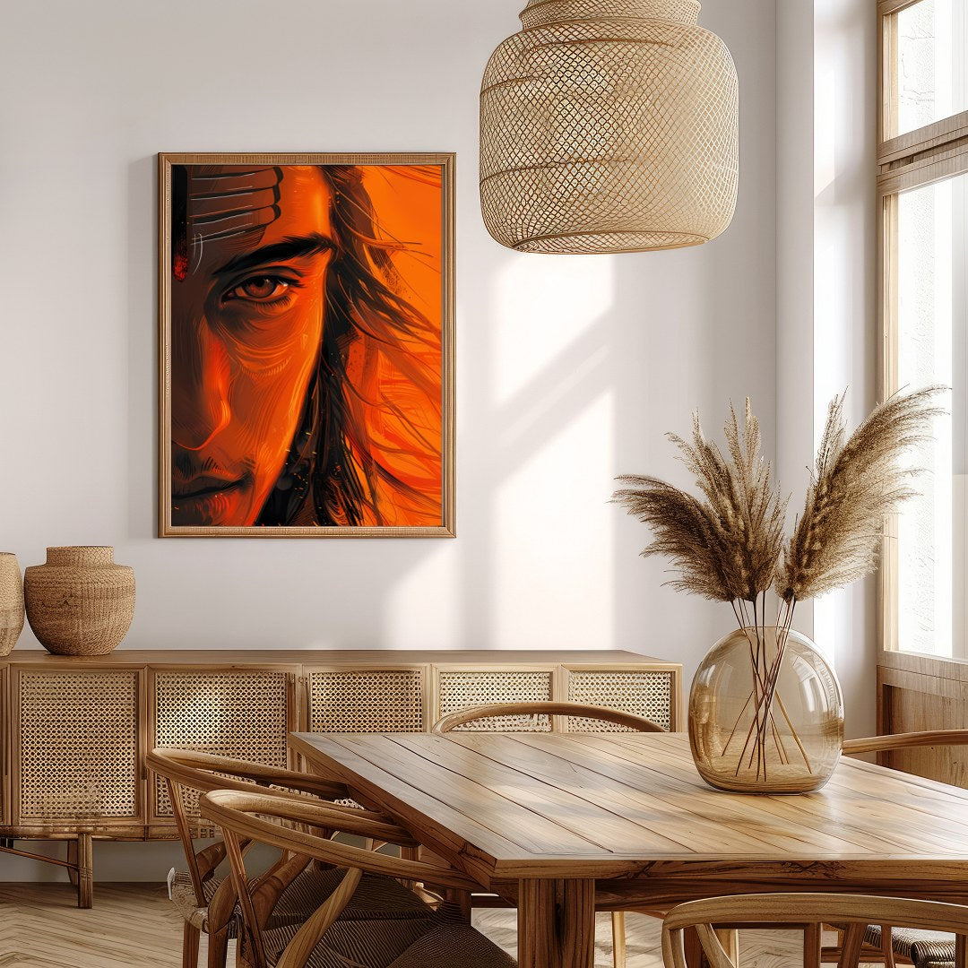 Immerse yourself in the mesmerizing aura of the Ethereal Ember Visage. This artwork artfully for Extra Kitchen