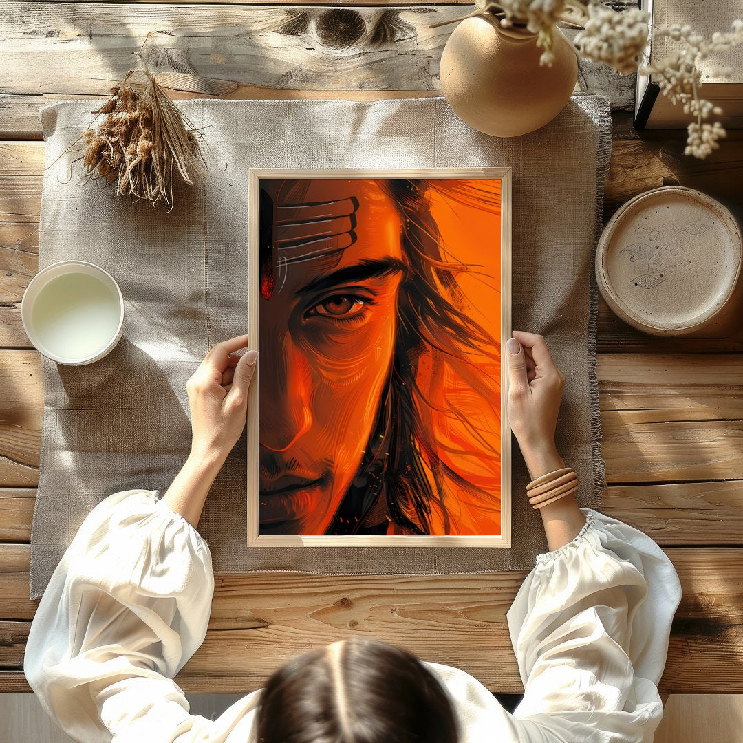 Immerse yourself in the mesmerizing aura of the Ethereal Ember Visage. This artwork artfully for Kitchen