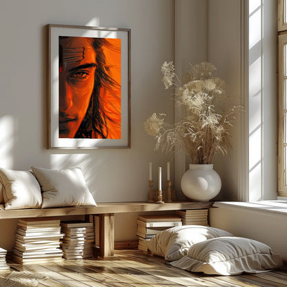 Immerse yourself in the mesmerizing aura of the Ethereal Ember Visage. This artwork artfully for nook