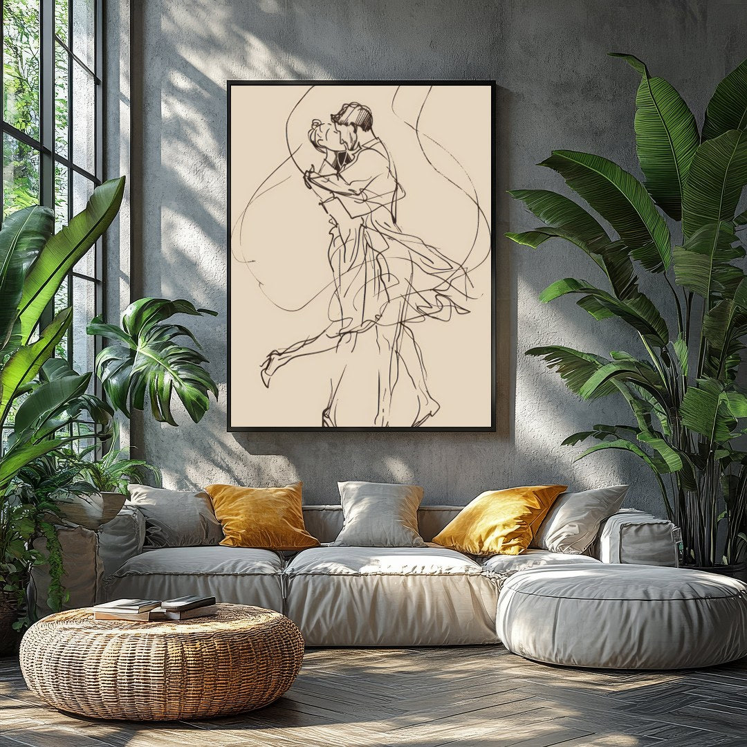 Immerse yourself in the delicacy of minimalism with this enchanting line art depicting a couple’s for Balcony