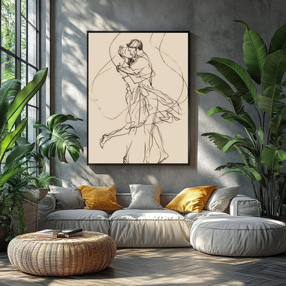 Immerse yourself in the delicacy of minimalism with this enchanting line art depicting a couple’s for Balcony