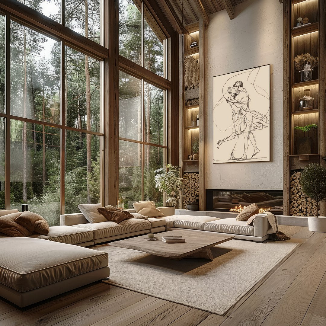 Immerse yourself in the delicacy of minimalism with this enchanting line art depicting a couple’s for Living Room