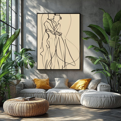 This captivating piece of minimalist line art captures the delicate elegance of two figures locked for Balcony