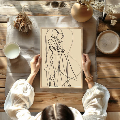 This captivating piece of minimalist line art captures the delicate elegance of two figures locked for Kitchen