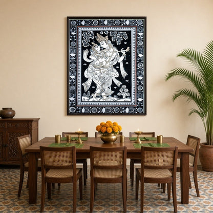This exquisite Pattachitra artwork captures the timeless love story of Radha and Krishna in a for Dining