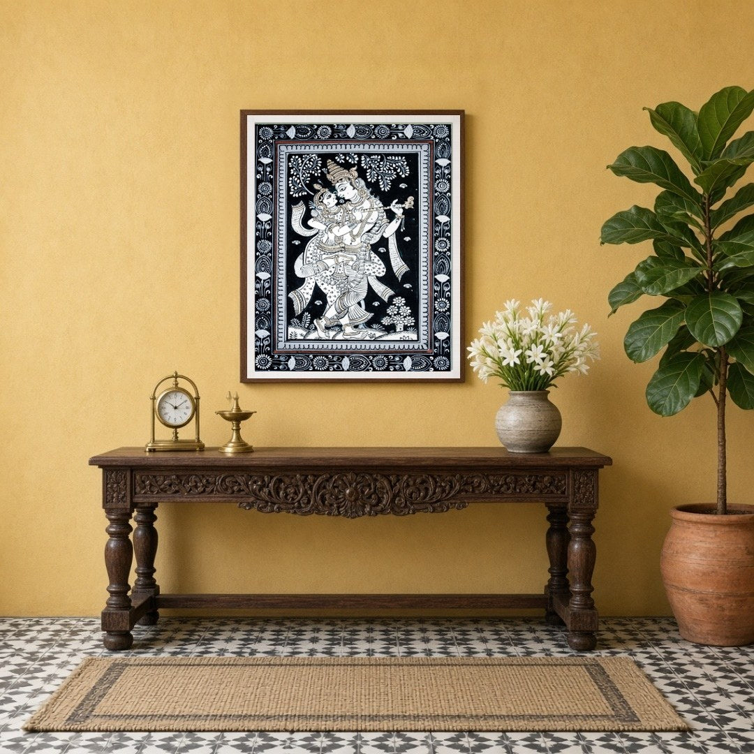 This exquisite Pattachitra artwork captures the timeless love story of Radha and Krishna in a for Entrance