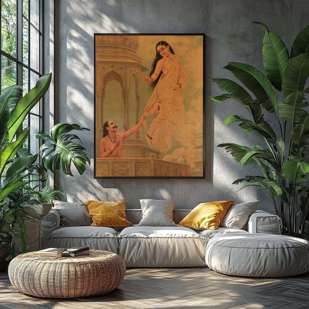 Dive into a world of myth and enchantment with this stunning artwork depicting Urvashi, a celestial for Balcony