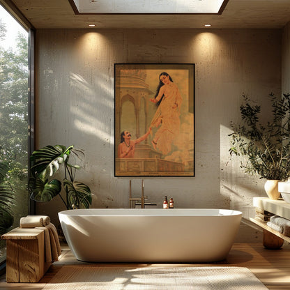 Dive into a world of myth and enchantment with this stunning artwork depicting Urvashi, a celestial for Bathroom