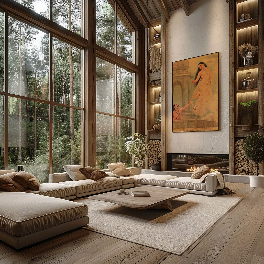 Dive into a world of myth and enchantment with this stunning artwork depicting Urvashi, a celestial for Living Room