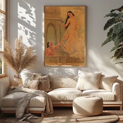 Dive into a world of myth and enchantment with this stunning artwork depicting Urvashi, a celestial for Sitting Area