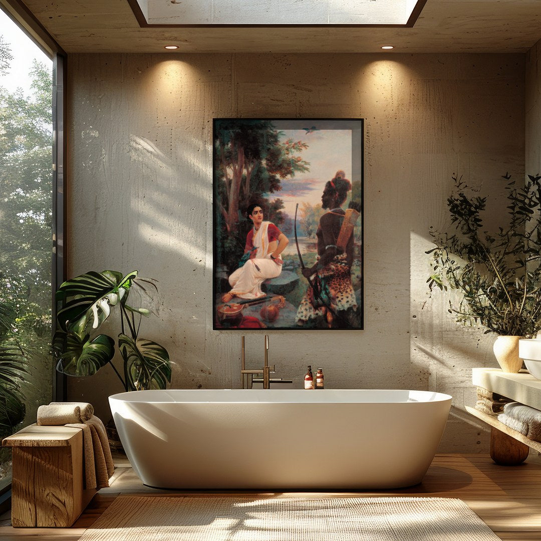This captivating artwork portrays an enchanting riverside meeting steeped in cultural richness. The for Bathroom