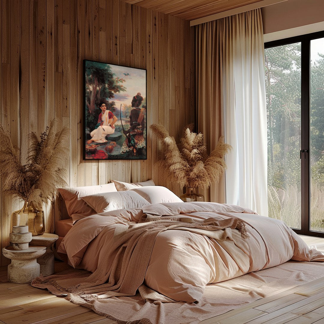 This captivating artwork portrays an enchanting riverside meeting steeped in cultural richness. The for Bedroom