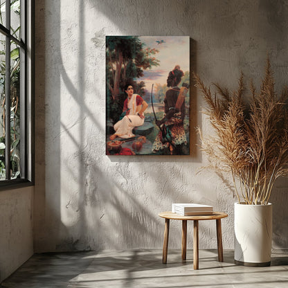 This captivating artwork portrays an enchanting riverside meeting steeped in cultural richness. The for Entrance