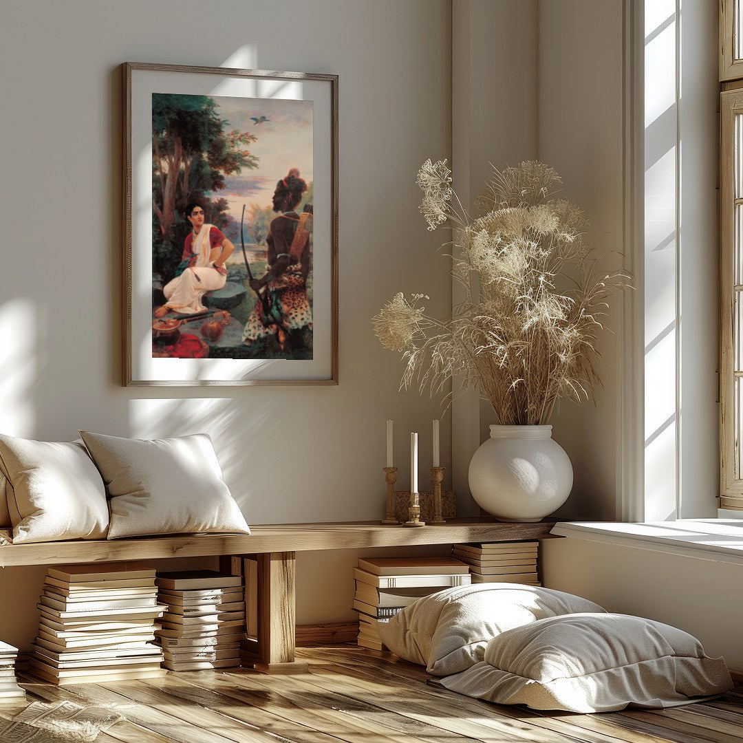 This captivating artwork portrays an enchanting riverside meeting steeped in cultural richness. The for residence
