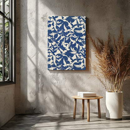 Experience the serene beauty of doves in flight with this striking artwork. The harmonious contrast for Entrance