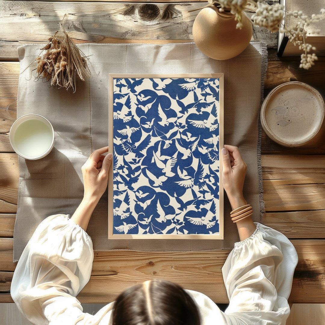 Experience the serene beauty of doves in flight with this striking artwork. The harmonious contrast for Kitchen