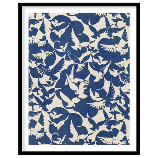 Experience the serene beauty of doves in flight with this striking artwork. The harmonious contrast for living-space