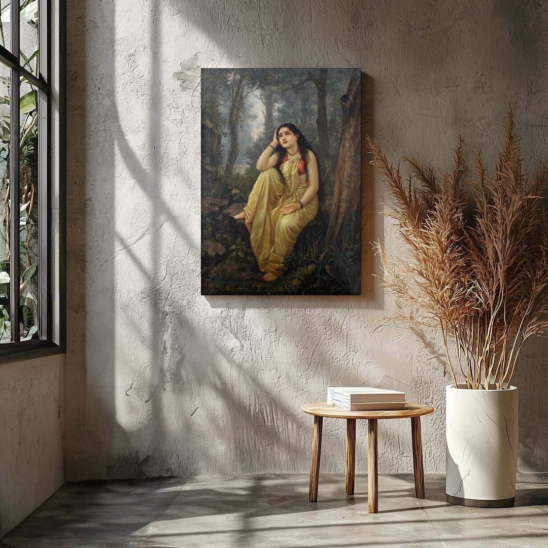 This exquisite artwork captures a moment of serene reflection amidst a lush forest setting. The for Entrance