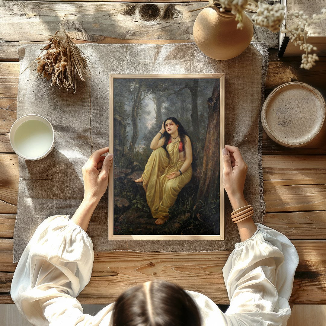This exquisite artwork captures a moment of serene reflection amidst a lush forest setting. The for Kitchen